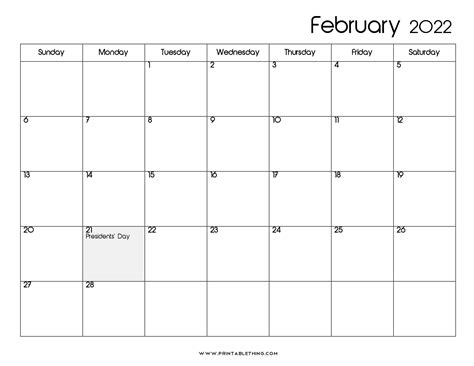 20 february 2022 calendar printable pdf us holidays