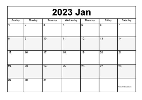 Blank January 2023 Calendar Printable Free