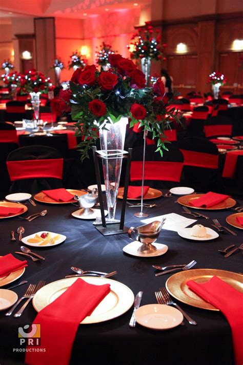 Black Tie Motown Event With Classic Red Rose Centerpiece And Red