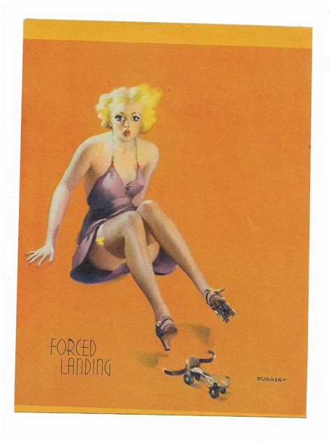 S ORIGINAL PIN UP GIRL LITHOGRAPH BY ELVGREN FORCED LANDING WM Antique Price Guide