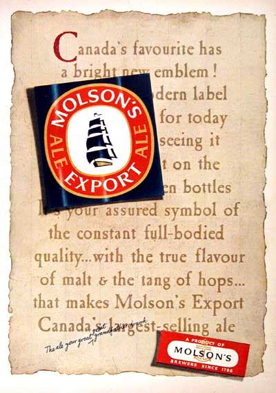1955 Molson Export Logo Debut Classic Vintage Print Ad