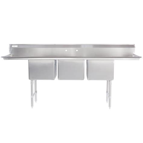 Regency 16 Gauge Stainless Steel Three Compartment Commercial Sink With