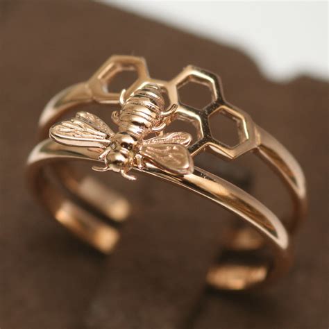 14k 18k solid gold bee stacking ring honey bee engagement etsy