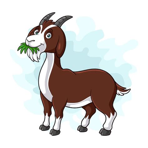 Dibujos Animados De Cabra Comiendo Hierba Aislado Sobre Fondo Blanco