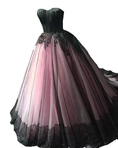 Kivary Plus Size Black Lace Tulle Ball Gown Gothic Long Prom Wedding