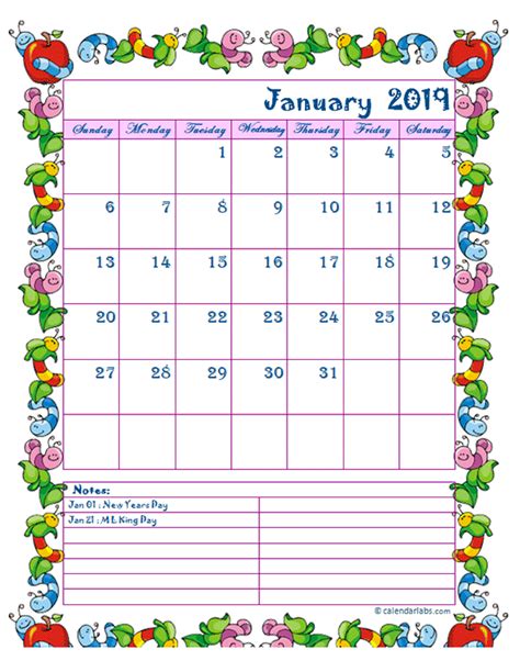 Free Calendar Teemplate With Monthly Themes Kids Free Calendar