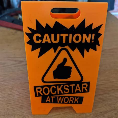 Rockstar At Work Mini Caution Sign 5x3 2010s Orange Black Reverb