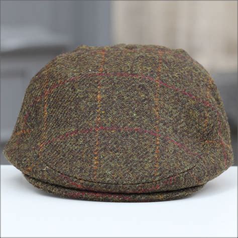 Harris Tweed Stornoway Olive Check Tweed Cap Cwmenswear