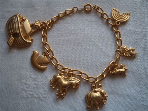 Vintage Ajc Goldtone Noahs Ark Charm Bracelet Etsy