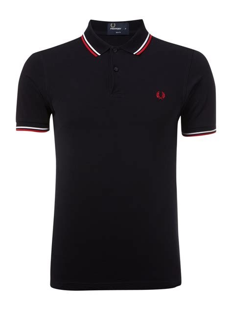 fred perry slim fitted twin tipped polo shirt in blue for men lyst