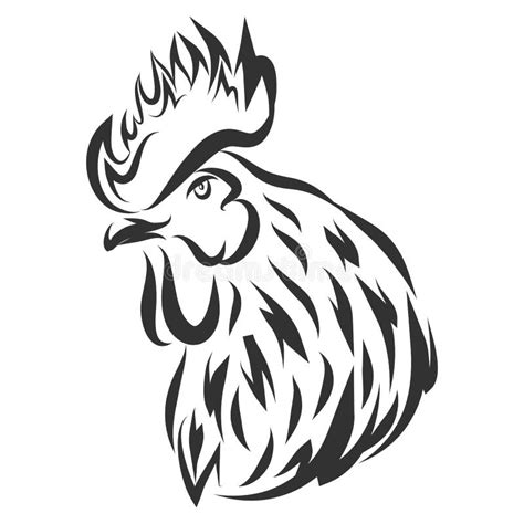 Vector Illustration With Black Rooster Head Isolated On White Stock