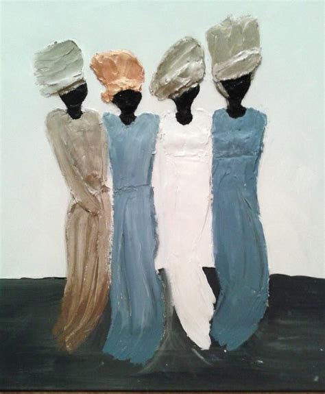 Foto Afrikaanse Vrouwen Op Canvas Nagemaakt Van Beeldjes Geplaatst