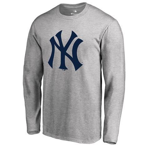 New York Yankees Secondary Color Primary Logo Long Sleeve T Shirt Ash