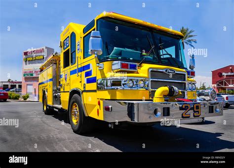 Yellow Fire Truck From The Clark County Fire Department Parked On The