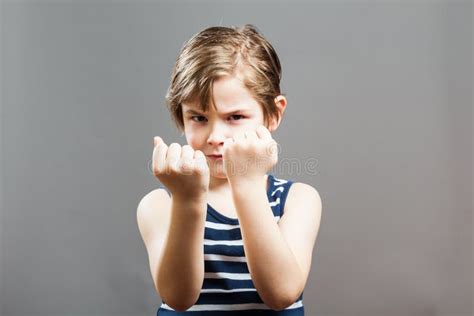 Little Sportive Tough Boy Showing His Muscles Stock Photo Image Of