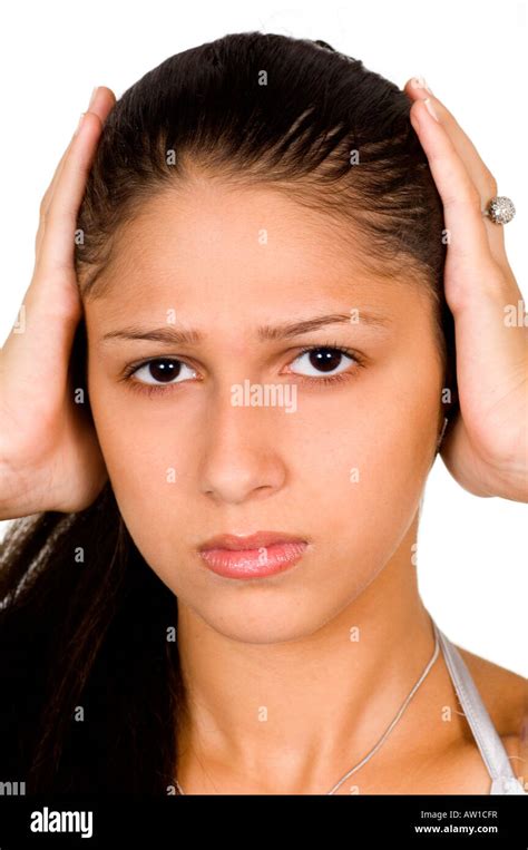 Worried Teenage Girl Hands On Head Stock Photo Alamy