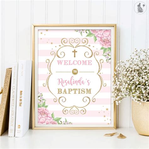Baptism Welcome Sign Pink And Gold Christening Welcome Sign Etsy