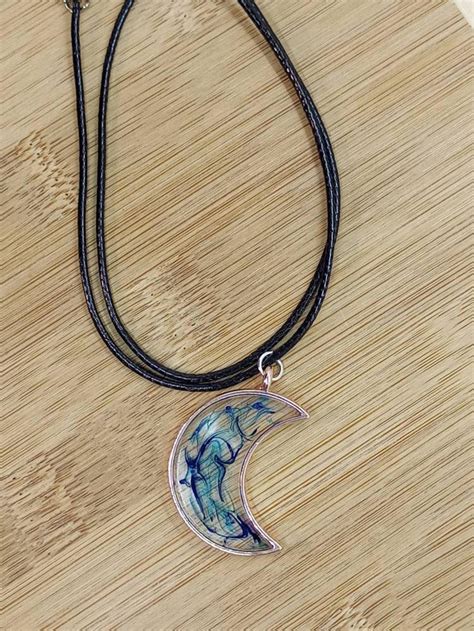Blue Moon Necklace Rose Gold Handmade Necklace Resin Etsy