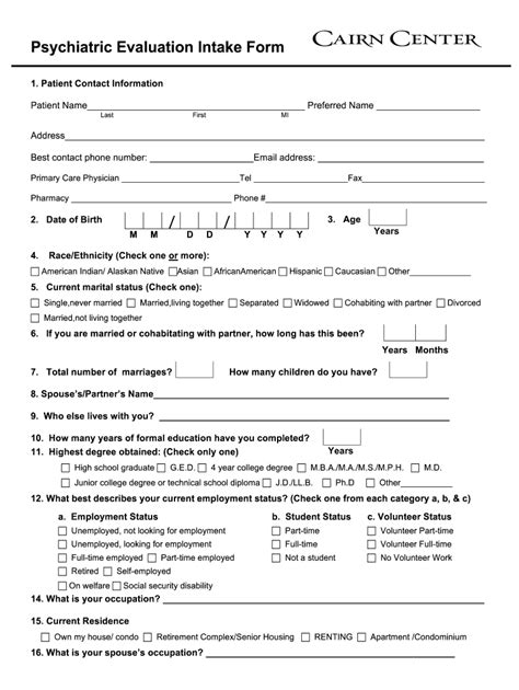 Psychiatric Intake Form Fill Online Printable Fillable Blank