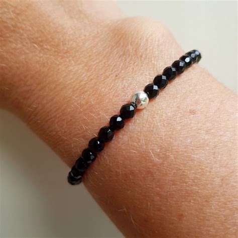 Black Onyx Bracelet Sterling Silver Or Gold Fill Small 4mm Etsy