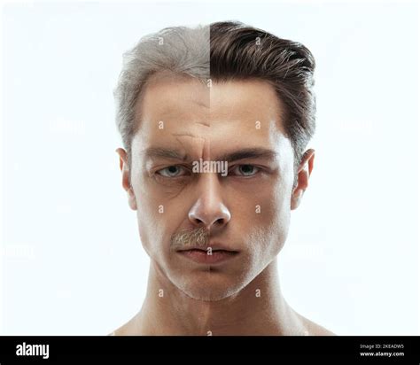 Mans Portrait In Comparison Youth And Maturity Old Age Skin Aging