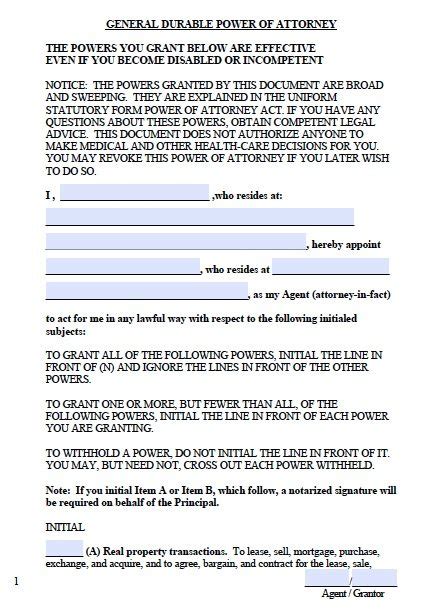 Free Durable Power Of Attorney Form West Virginia