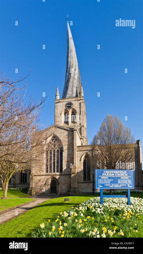 Uk Crooked Spire Of St Marys And All Saints Church Hi Res Stock