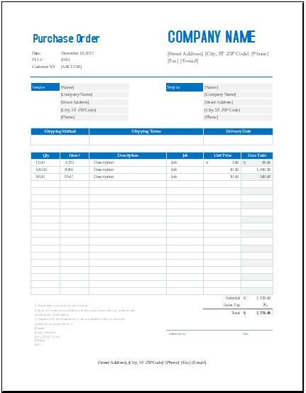 Bulk Wholesale Purchase Order Template Excel Templates