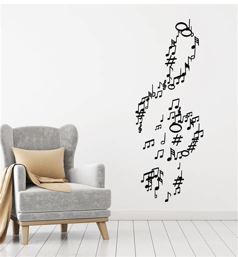 Vinyl Wall Decal Abstract Treble Clef Musical Notes Melodious Stickers