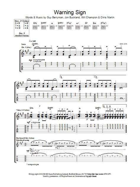 Warning Sign By Coldplay Guitar Tab Guitar Instructor