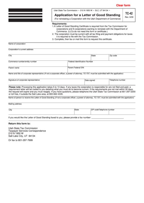 Employment letters are used by lenders to verify your income. Fillable Form Tc-42 - Application For A Letter Of Good Standing printable pdf download