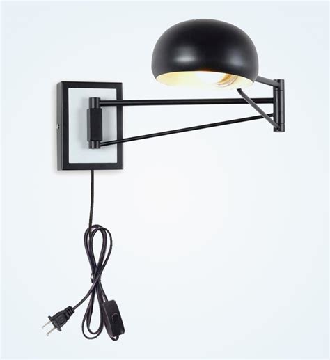 Wall Mounted Plug In Reading Light With Round Black Metal Shade