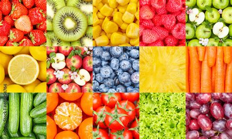 Collection Of Fruits And Vegetables Fruit Collage Background With