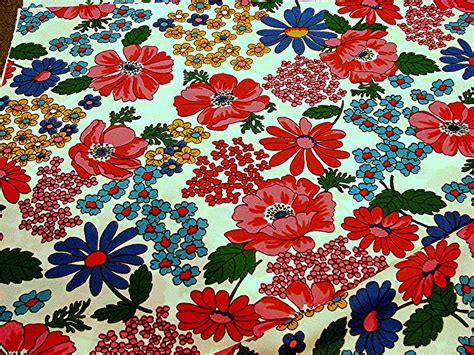 vintage 1960s floral fabric mod flower power 60s fabric red