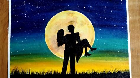 A Romantic Couple On Moonlight Night Painting Acrylic Painting For Beginners Step By Step Easy