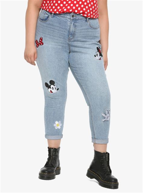Her Universe Disney Minnie Mouse And Mickey Mouse Embroidered Mom Jeans Plus Size Hot Topic