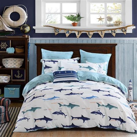 Set pc american drew high boy s sets of bed with rails hillsdale maddie twin and merchant ratings prices manufacturers features and more at find baby bedding baby. Navy Blue and White Sharks Print Marine Animal Ocean ...
