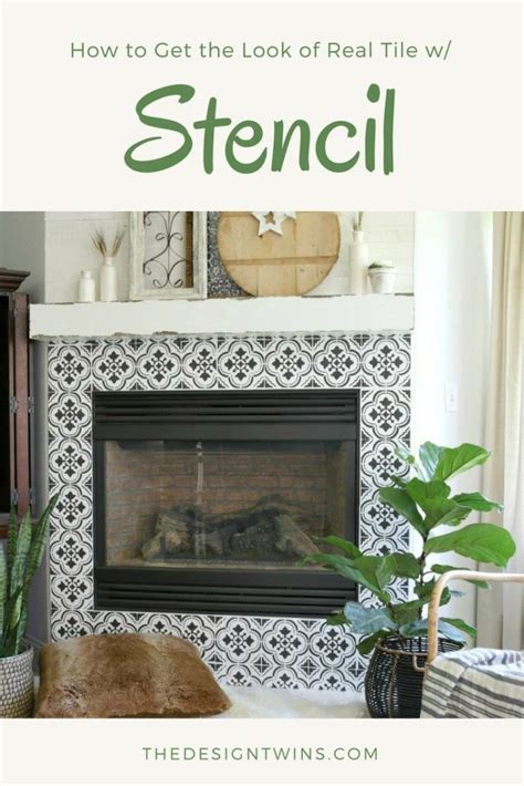 Diy Fireplace Stencil Painted Fireplace Tile Mantel Makeover