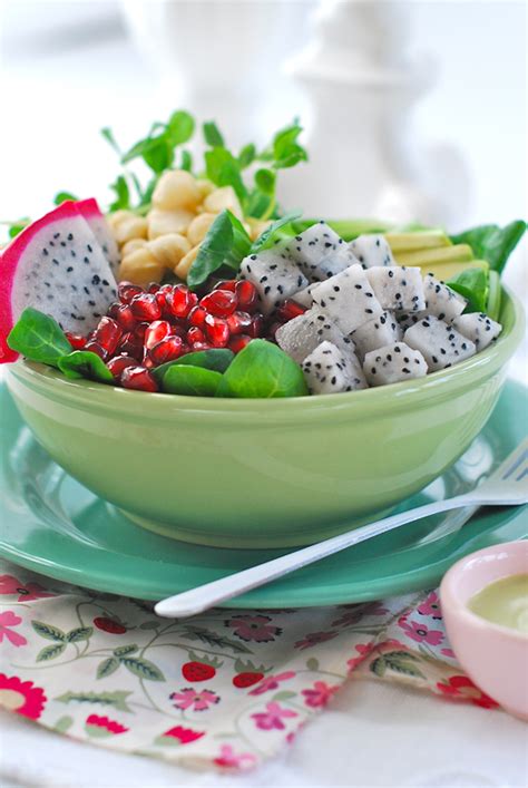 Salad Of Dragon Fruit Pomegranate And Macadamia W Creamy Mint And Lime