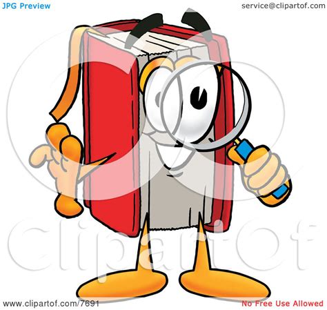 Clipart Picture Of A Red Book Mascot Cartoon Character Looking Through