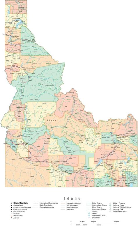 State Map Of Idaho In Adobe Illustrator Vector Format Detailed