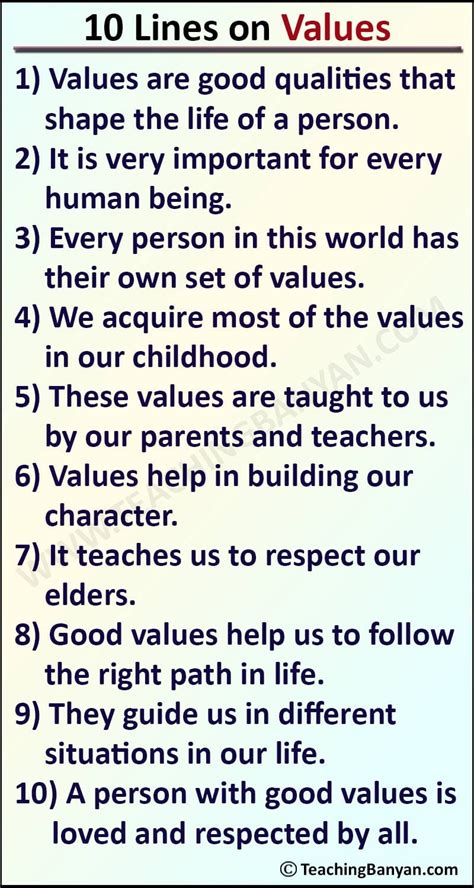 10 Lines On Values For Children And Students Of Class 1 2 3 4 5 6