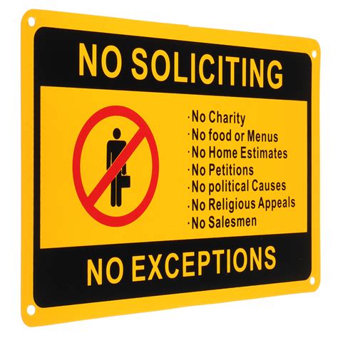 28x18cm No Soliciting No Exceptions Front Door Sign Security Warning S