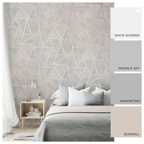 Metro Geometric Apex Wallpaper Grey, Rose Gold | Grey and gold bedroom