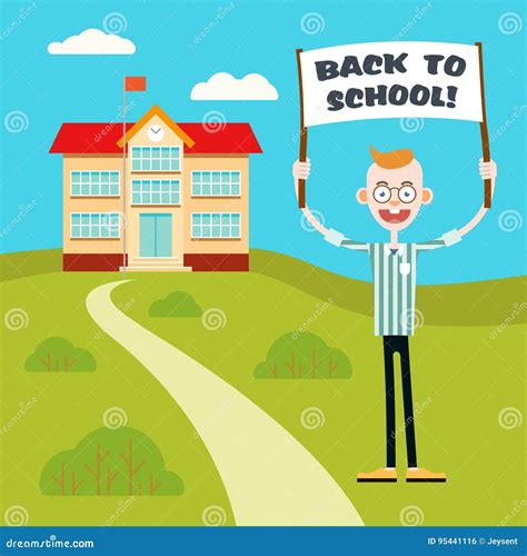 Boy With A Poster Go Back To School Stock Vector Illustration Of