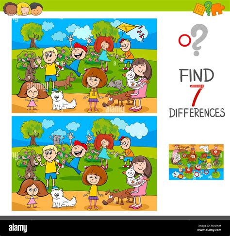 Cartoon Illustration Of Finding Seven Differences Between Pictures