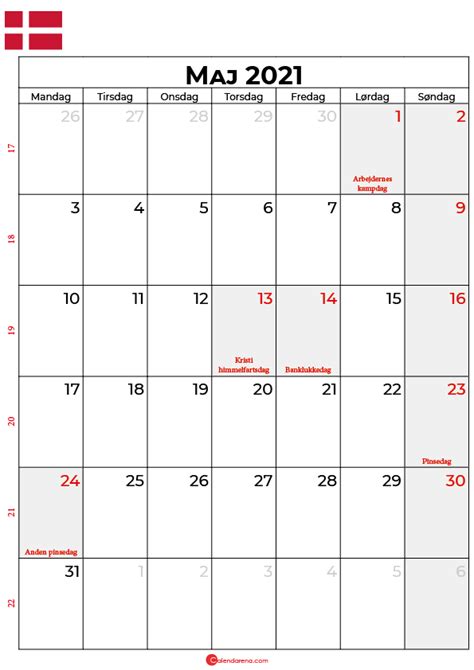 Download Maj 2021 Kalender Med Helligdage Gratis