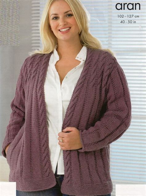 pdf knitting pattern plus size larger lady size aran jacket etsy knitting patterns free