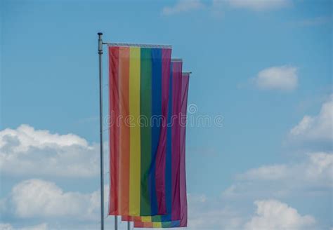 Flag Of Gay Pride Movement Painted On Brick Wall Stock Image Image Of