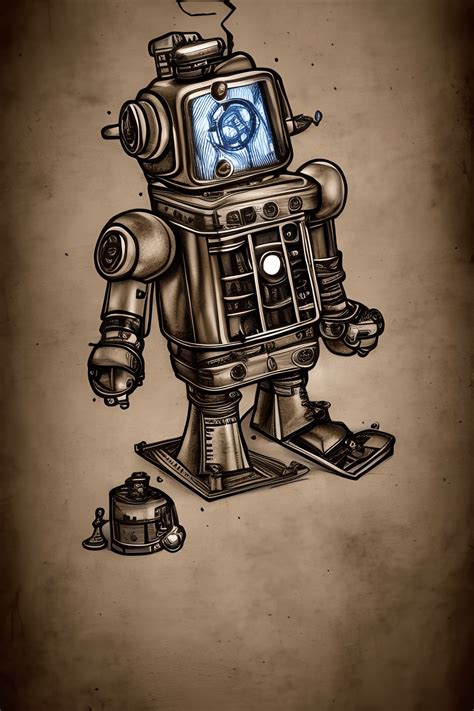 Steampunk Robot Blueprint Graphic · Creative Fabrica